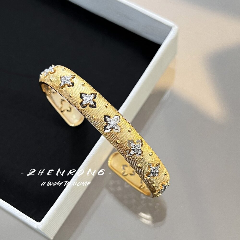 Women’s Vintage Gold Plated Cuff Bracelet Openwork Rhinestone Statement Jewelry